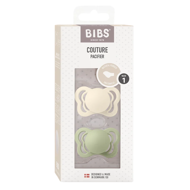 2 бр. Биберони BIBS Couture, Каучук, Анатомични Ivory/Sage, 0-6 месеца