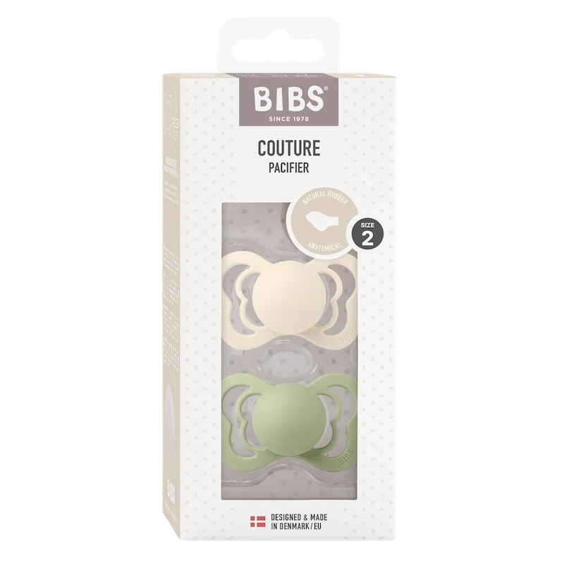 2 бр. Биберони BIBS Couture, Каучук, Анатомични Ivory/Sage, 6-18 месеца