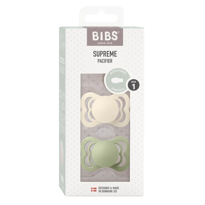 2 бр. Биберони BIBS Supreme, Каучук, Ivory/Sage, 0-6 месеца