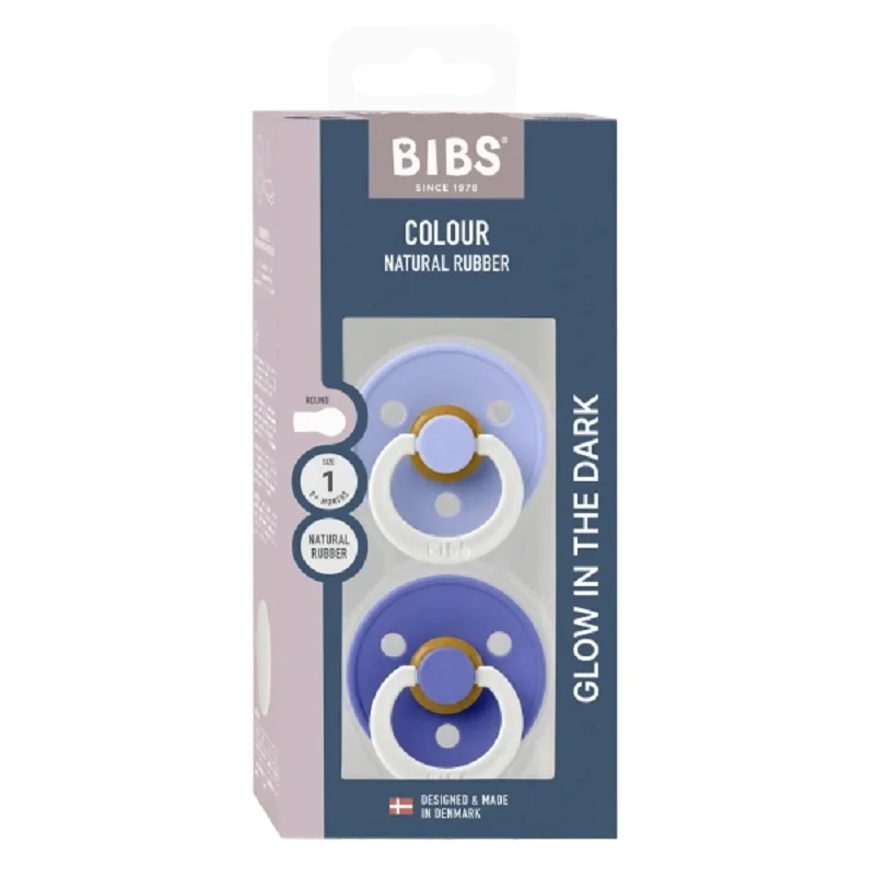 2 бр. Биберони BIBS COLOUR Hush GLOW/Grape GLOW, 0-6  месеца