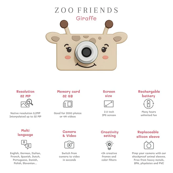 Детски Дигитален Фотоапарат Zoo Friends - Giraffe        