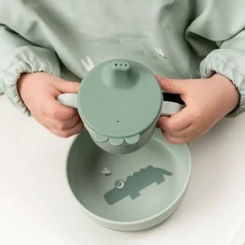 Чаша против разливане с дръжки Happy dots Green