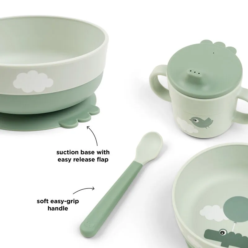Комплект за първо хранене с вакуум 3 части Happy clouds Green