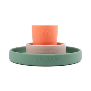 Силиконов комплект за храненен 3 части Croco Green / Powder / Coral