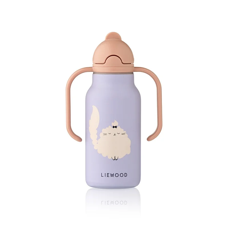 Термо Бутилка със Сламка 250 ml - Cat / Warm lilac