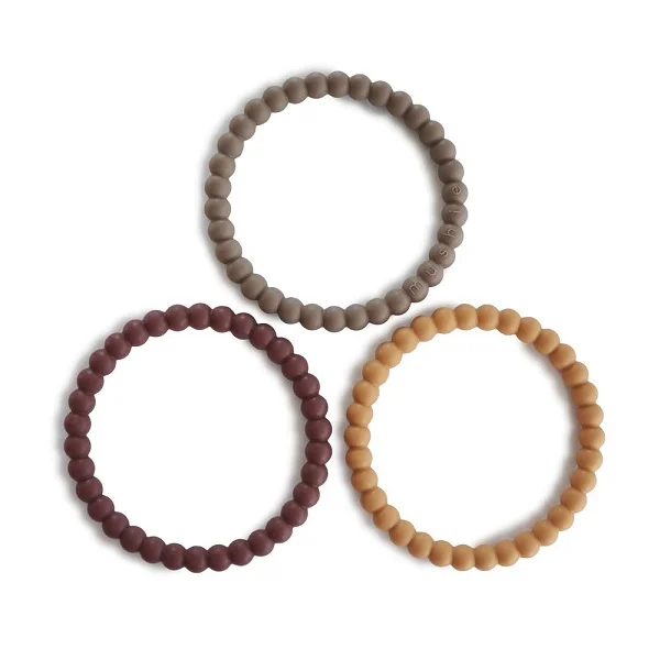 Силиконови Гривни с Перлени Топчета Berry/Marigold/Khaki Mushie