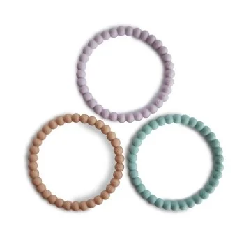Силиконови Гривни с Перлени Топчета Lilac/Cyan/Soft Peach Mushie