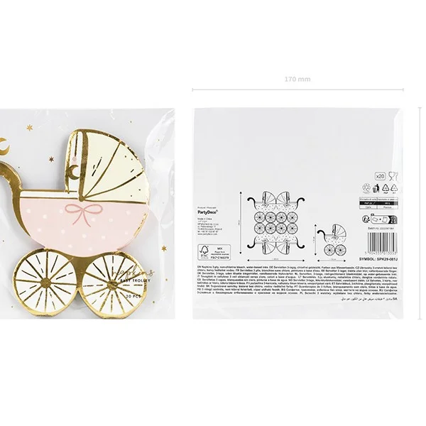 Парти Салфетки Baby stroller, Pink 14x15 cm - 20 броя