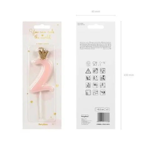 Свещ за Рожден Ден Цифра "2" Pink 9.5cm