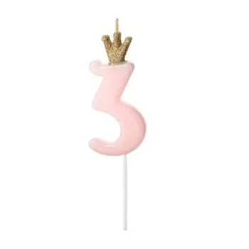 Свещ за Рожден Ден Цифра "3" Pink 9.5cm