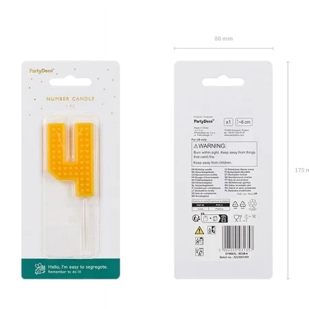 Свещ за Рожден Ден Цифра "4" Yellow 6cm