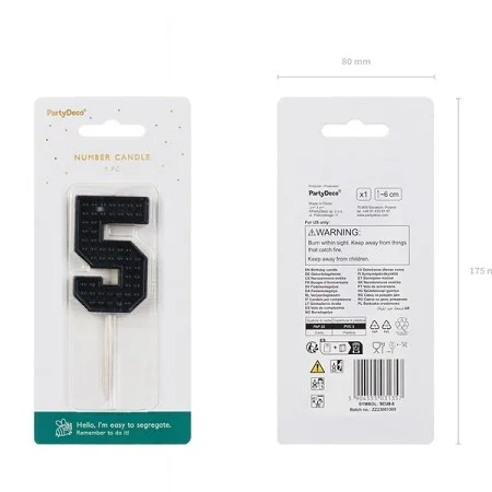Свещ за Рожден Ден Цифра "5" Black 6cm