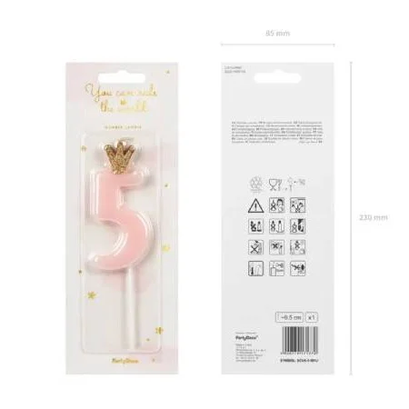 Свещ за Рожден Ден Цифра "5" Pink 9.5cm