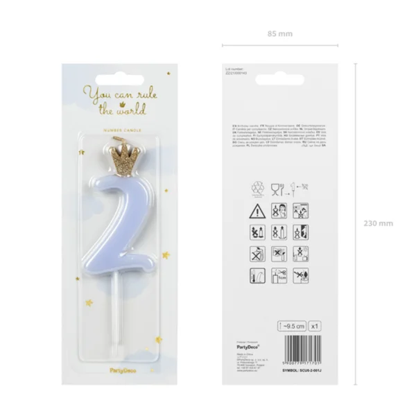 Свещ за Рожден Ден Цифра "2" Blue 9.5cm